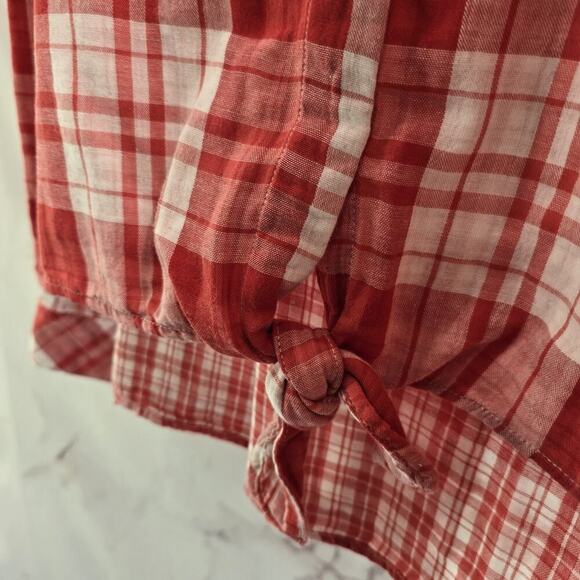Anthropologie Shirt Womens Small Red Button Up Plaid Hi Low Tie Knot Sanctuary - Picture 8 of 12